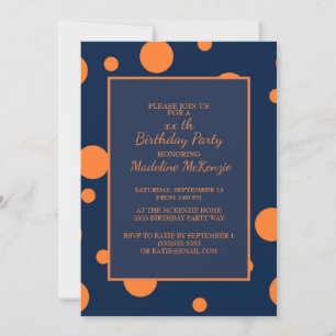 Oranje marinier Blue Polka Dot Birthday Party Invi Kaart