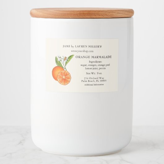 Oranje Marmalade Etiket met ingrediëntenlijst (Voorkant)