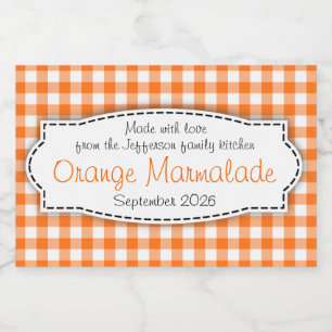 Oranje marmalade gingham gecontroleerd voedseletik voedselcontainer etiket