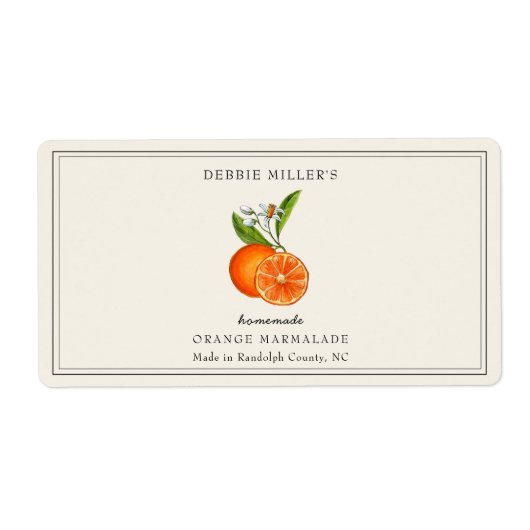Oranje marmalade Jam Jar op Uit wit rechthoekig Etiket (Voorkant)