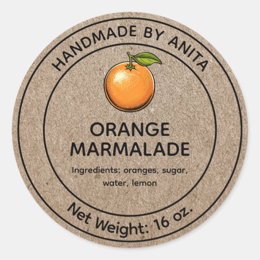 Oranje Marmalade Jelly Jar Label Kraft Papier Stij (Voorkant)