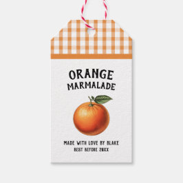 Oranje marmelade Bescherm het geruite patroon op h Cadeaulabel