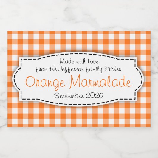 Oranje marmelade gingham gecontroleerd voedseletik voedselcontainer etiket (Enkel label)