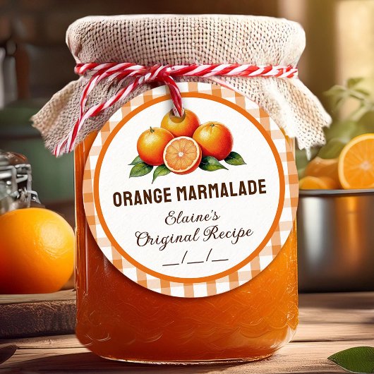 Oranje marmelade label met geruit ontwerp
