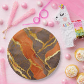 Oranje Marmer Patroon met Goud Papieren Bordje (Feest)