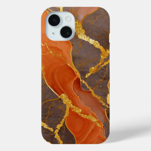 Oranje marmeren patroon met goud iPhone 15 case