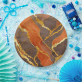 Oranje marmerpatroon met goud papieren bordje (Feest)