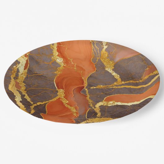 Oranje marmerpatroon met goud papieren bordje (Gekanteld)