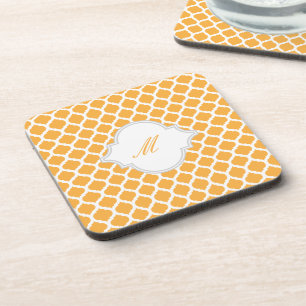 Oranje Marokkaans Patroon met Monogram Cork Onderz Bier Onderzetter
