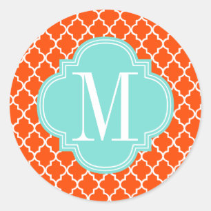 Oranje Marokkaanse Tegels Lattice Gepersonaliseerd Ronde Sticker