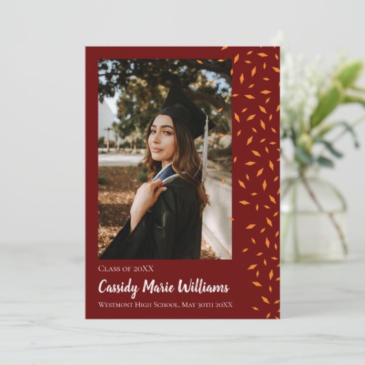 Oranje Maroon Confetti Afstuderen Aankondiging (Staand voorkant)