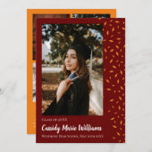 Oranje Maroon Confetti Afstuderen Aankondiging (Voorkant / Achterkant)