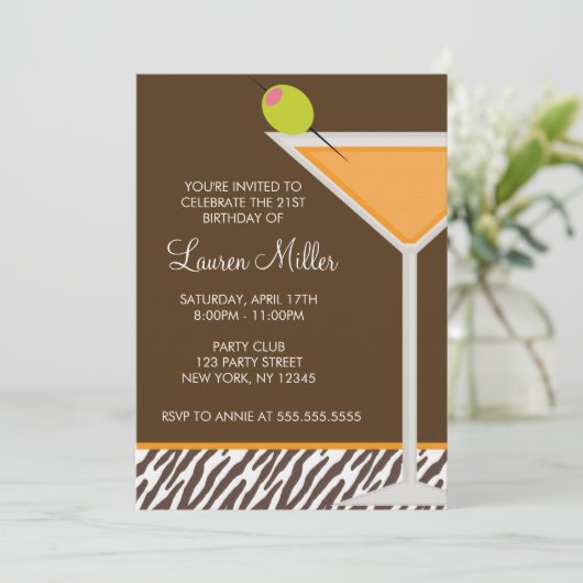 Oranje Martini en Zebra Pattern Kaart (Staand voorkant)