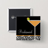 Oranje Martini en Zebra Pattern Vierkante Button 5,1 Cm (Voorkant /achterkant)
