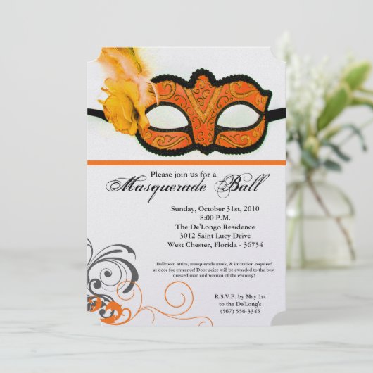 Oranje Maskerade Bal Masker Kostuum Halloween Fees Kaart (Staand voorkant)