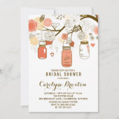 Oranje Mason Jars | Bridal Shower-uitnodiging Kaart (Voorkant)