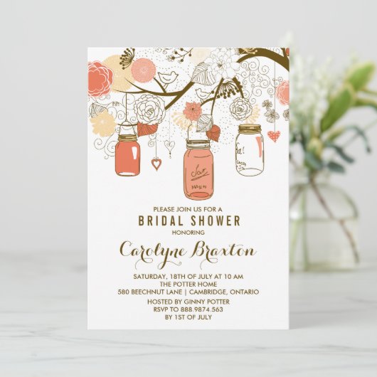 Oranje Mason Jars | Bridal Shower-uitnodiging Kaart (Staand voorkant)