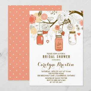 Oranje Mason Jars Bridal Shower-uitnodiging Kaart