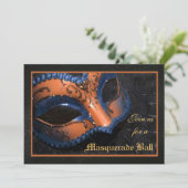 Oranje Masquerade Ball Halloween Uitnodiging (Staand voorkant)