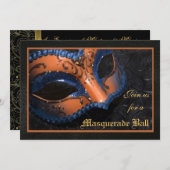 Oranje Masquerade Ball Halloween Uitnodiging (Voorkant / Achterkant)