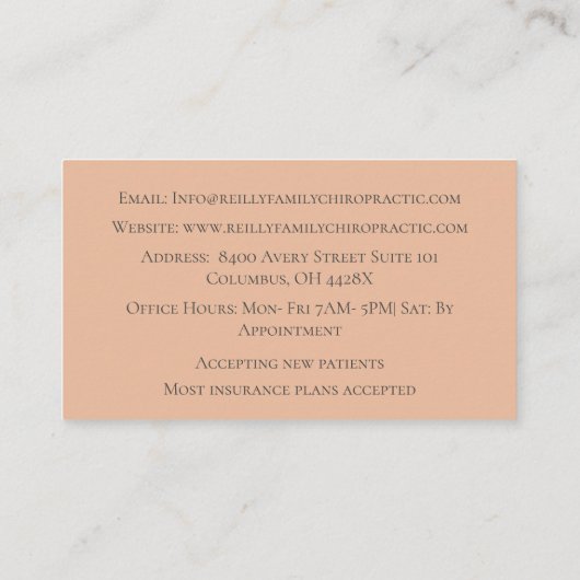 Oranje massagetherapie chiropractor visitekaartje (Achterkant)