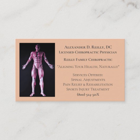 Oranje massagetherapie chiropractor visitekaartje (Voorkant)