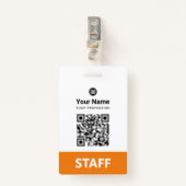 Oranje medewerker QR-code, streepjescode, Logo, na Badge (Voorkant met clip)