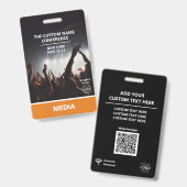Oranje Media Access Pass QR Code Custom Conference Badge (Voor- en achterkant)