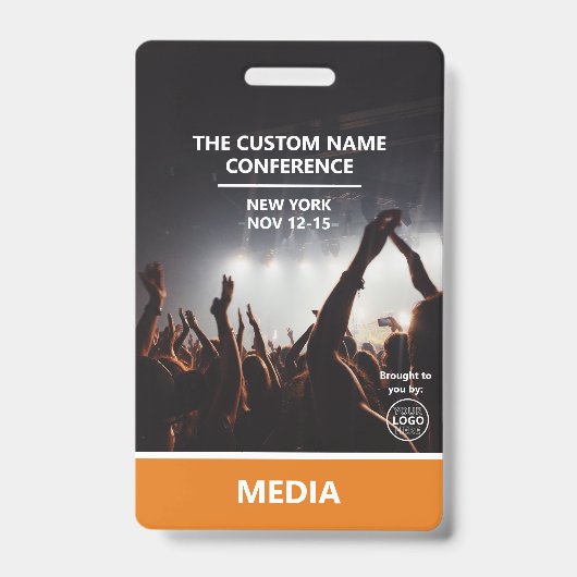 Oranje Media Access Pass QR Code Custom Conference Badge (Voorkant)
