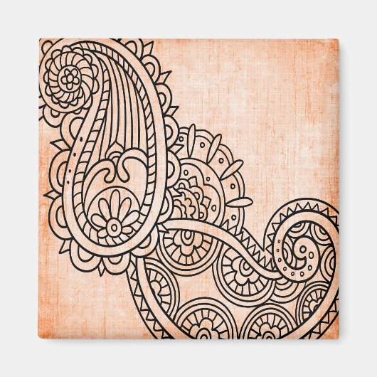 Oranje Mehndi Motif Magnet (Voorkant)
