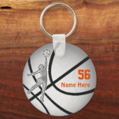 Oranje meisjes gepersonaliseerd, Basketball Party  Sleutelhanger (Voorkant)