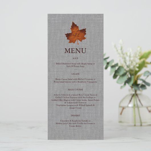 Oranje menu Linen Monogrammed (Staand voorkant)