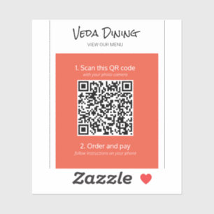 Oranje menu Restaurant Scan Order QR Code Sticker