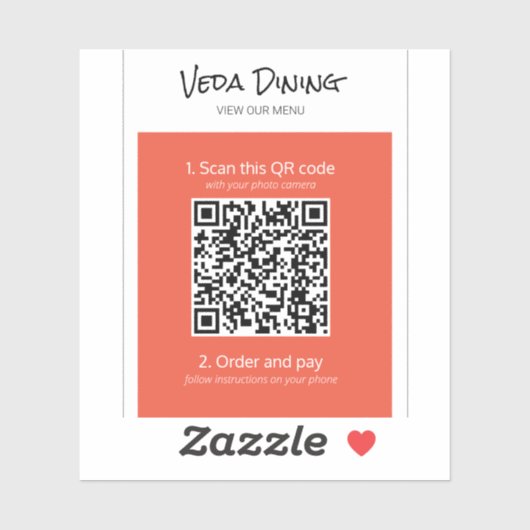 Oranje menu Restaurant Scan Order QR Code Sticker (Vel)