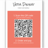 Oranje menu Restaurant Scan Order QR Code Sticker (Voorkant)