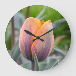 Oranje met Paarse flames Tulps Wall Clock Grote Klok