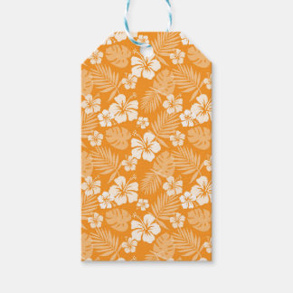 ORANJE MET TROPISCHE WIT-HIBISCUS-STROMEN CADEAULABEL