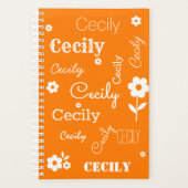 Oranje met Witte Bloemen, Aangepaste naamplanner Planner (Voorkant)