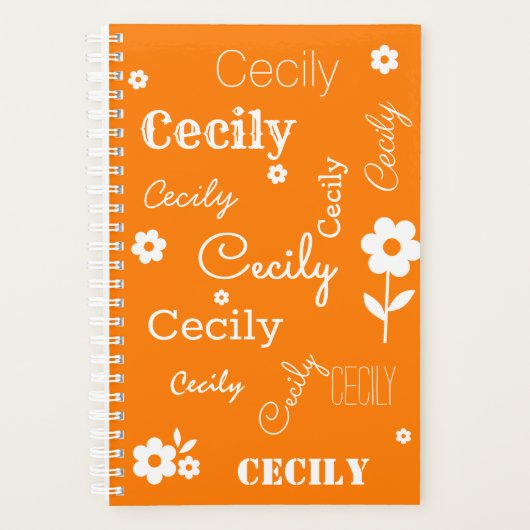 Oranje met Witte Bloemen, Aangepaste naamplanner Planner (Voorkant)