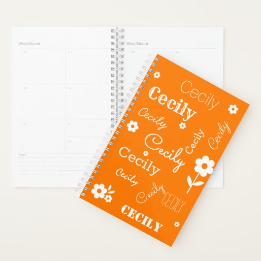 Oranje met Witte Bloemen, Aangepaste naamplanner Planner (Display)
