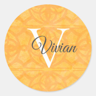 Oranje met witte monogram naam ronde sticker