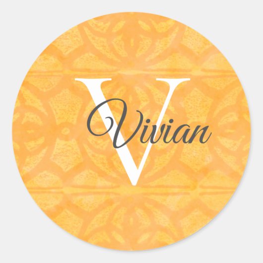 Oranje met witte monogram naam ronde sticker (Voorkant)