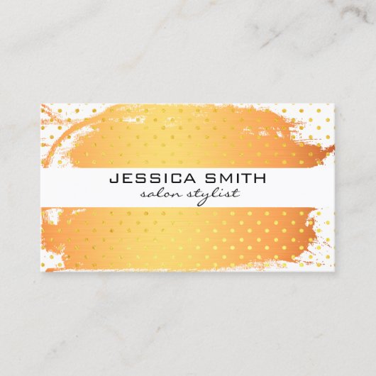 Oranje Metaal Borstelgoud Stippenprint Visitekaartje (Voorkant)