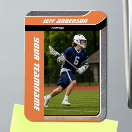 Oranje Metaal Lacrosse Speler Foto Magneet
