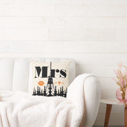 Oranje mevrouw Lips Bleek Gellow Zig Zag Chandelie Kussen (Bank)