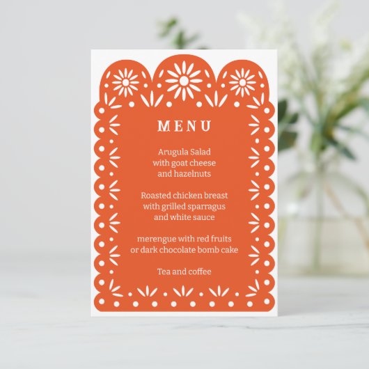 ORANJE MEXICAANSE PAPEL PICADO menu (Staand voorkant)