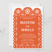 Oranje Mexicaanse papel picado trouwkaart Aankondiging (Voorkant)
