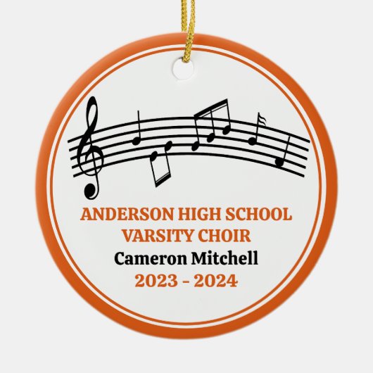 Oranje middelbaar schoolkoor aangepaste kerst keramisch ornament (Voorkant)