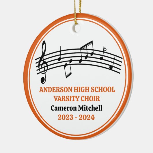 Oranje middelbaar schoolkoor aangepaste kerst keramisch ornament (Links)