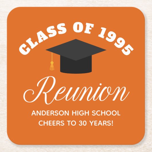 Oranje middelbare school reünie gepersonaliseerde  kartonnen onderzetters (Voorkant)